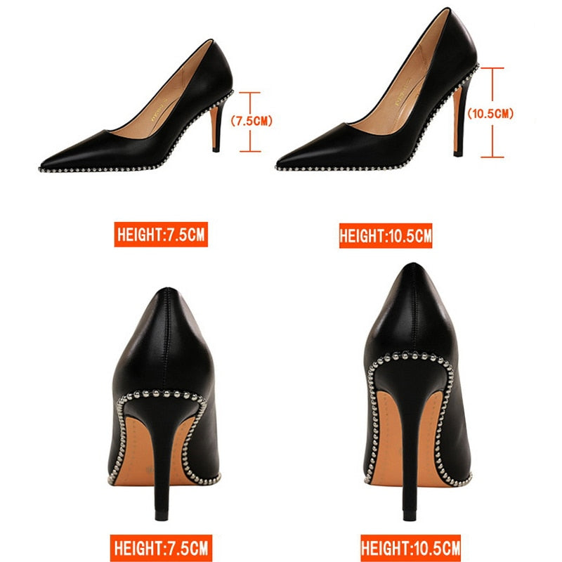 Women Pumps Pointed toe Party Ladies Shoes 2023 Brand Rivets Shoes