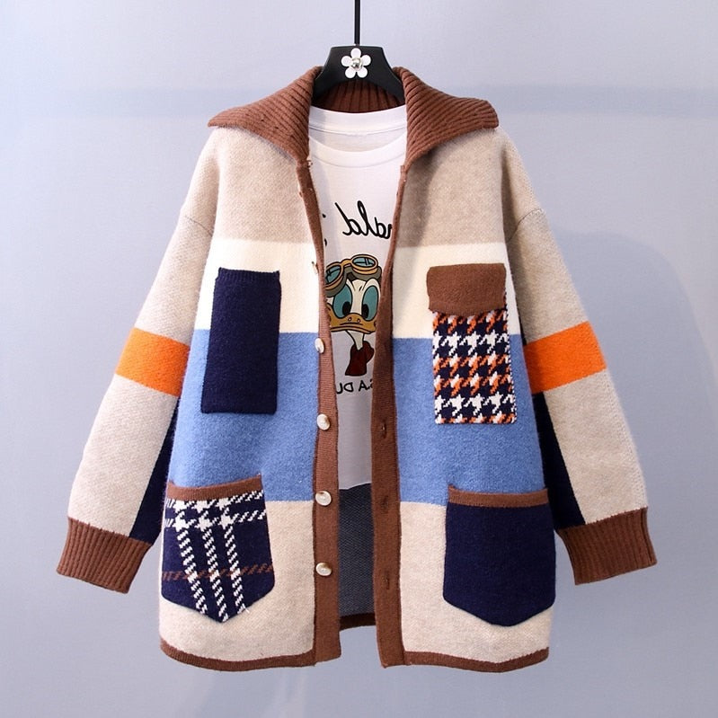 Colorful Patchwork Sweater Cardigans coat