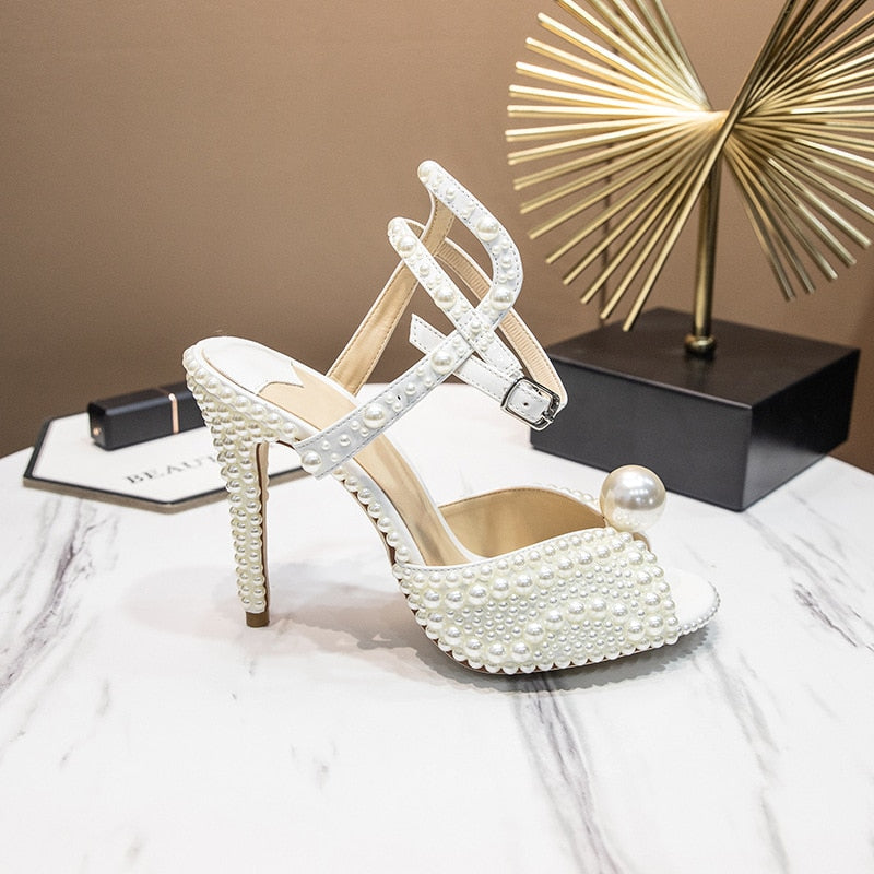 Shazam Pearl White Heels Sandals Luxury