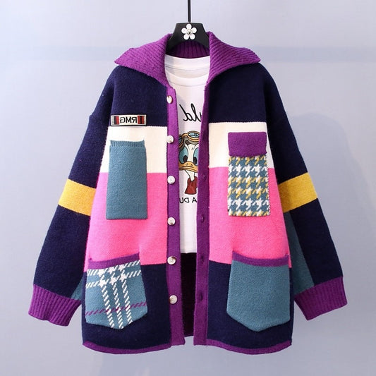 Colorful Patchwork Sweater Cardigans coat