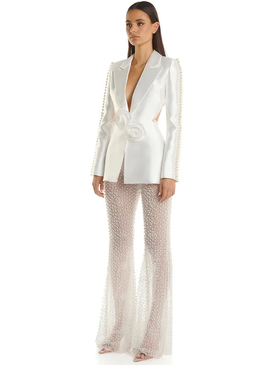 Pearls Beaded Blazer Gauze Pants