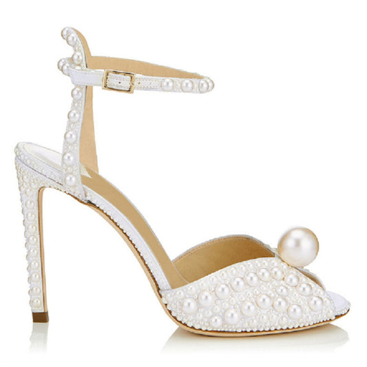 Shazam Pearl White Heels Sandals Luxury